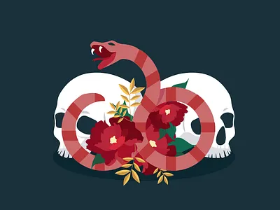 Snake and skulls 2d 2d art art artwork character design design design art digitalart draw illustration illustration art illustrator skull skull art snake vector