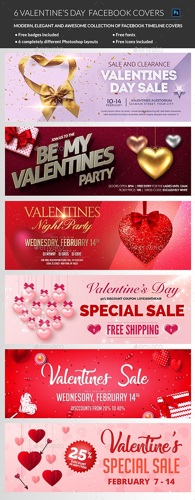 Valentines Facebook Covers branding design ecommerce promo party social media cover valentine banner valentine cover valentine day template valentine promo valentine sales valentine social media valentines day