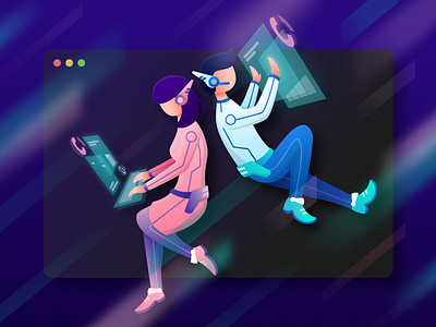 Couple Data Analyzer - Dark Mode dark theme dark ui digital flat illustration future illustration landing page uiux vector