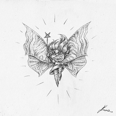 Evil Pixie black and white cartoon cartoony character design characterdesign cute drawing evil fairy fairytale illustration kaamuz llustration monster monsters pencil pixie style tattoo tim burton