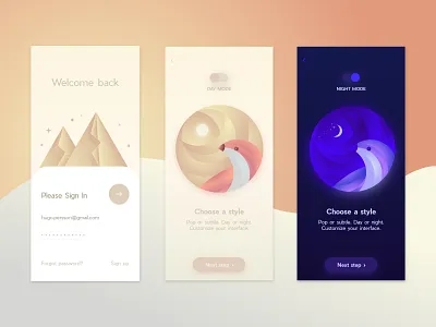 Login Screen adobe xd bird dark mode day desert design login night pyramid pyramids sign in ui