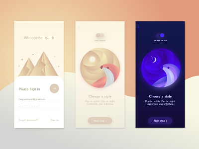 Login Screen adobe xd bird dark mode day desert design login night pyramid pyramids sign in ui