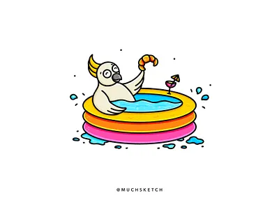 Feels like summer ☀️ birb bird illustration cartoon cartoon character cartoon illustration character character art character design characterdesign cockatiel cockatoo croissant drawing illustration illustrator pool pool party procreate summer tropical