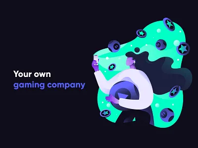 Editorial illustration for app app character dark design flat gambling game girl gradient hands illustration neon phone star ui vector