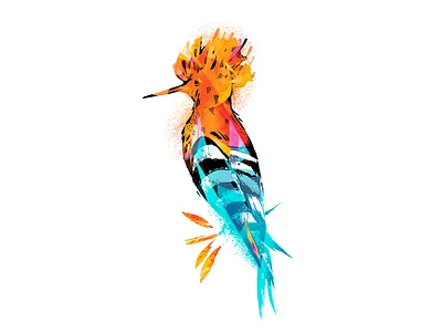 Hoopoe Bird Illustration For Local Wine Producer bird bright craft grunge illustration organic raw rough splash spray spraypaint stain texture