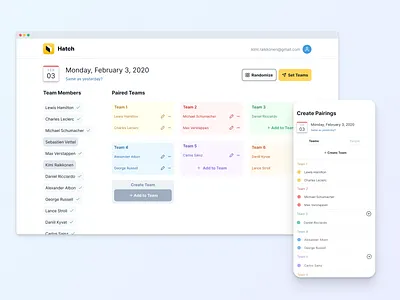 Pairing App cross platform mobile pairing randomize schedule teams ui ux