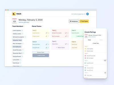 Pairing App cross platform mobile pairing randomize schedule teams ui ux