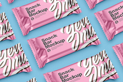 Snack Bar Mockup bar candy chocolate cookies flow pack front view matte metallic mockup pack package snack