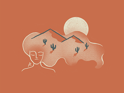 A desert in her mind brush cactus desert dunes girl illustration line art procreate sun sunset woman