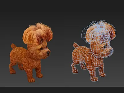 Dog 3D Model With Wireframe 3d design wireframe design