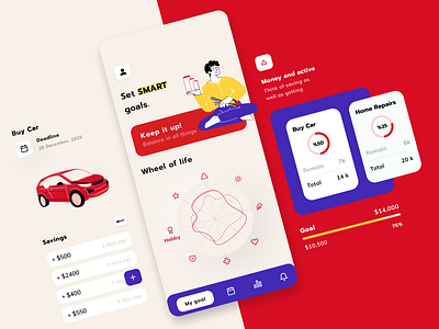 Savings App Concept app fintech fintech app goals interface money red savings ui uiux ux