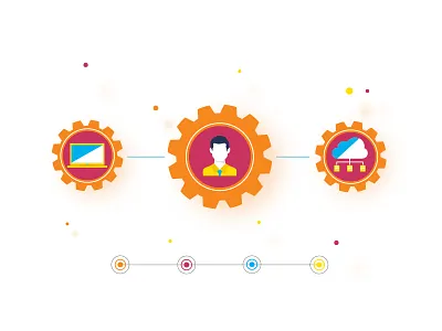 workflow process bussiness character cloud computing conection design flat gears illustration line online process rotation timeline vector workflow