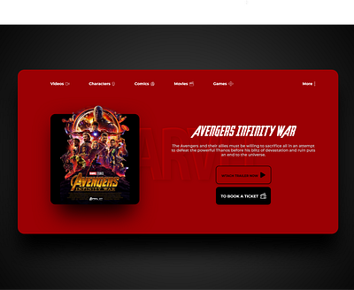 Film trailer and to book ticket page avengers avengers infinity war clean design landingpage page page design tickets trailer ui ux web