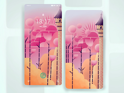 Sunrise Land castle cute digital art dreamy flat design flat illustration geometric design illustration magenta moody phone sunrise sunset wallpaper warm colors