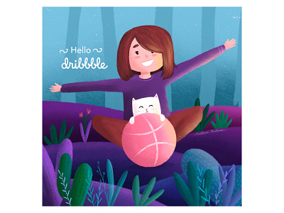 Hello Dribbble! :D art cat design design art girl illustration graphicdesigner illustration illustration art illustrator natural nature procreate