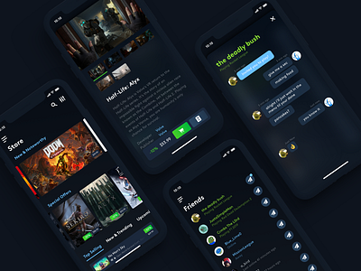 Steam App Refresh buy chat dark design friends list game home product design refresh steam store ui ui ux ui design