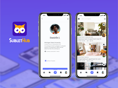 SubletHub App app app icon branding dailyui housing iphone logo owl real estate student sublet uiux university