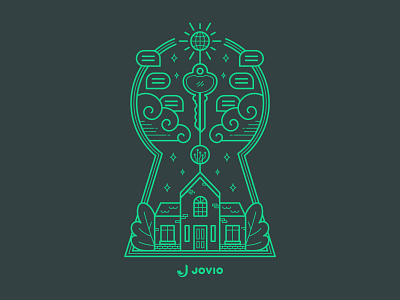 Jovio Shirt Illustration clouds data green home house illo illustration key lines real estate shirt design stars tech technology