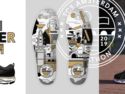 Mizuno Merchandise for TCS Amsterdam Marathon branding dutch flatdesign illustration illustrations illustrator insole logo logo design marathon mizuno museum rijksmuseum running shoe shoe design sport sport brand storytelling vector