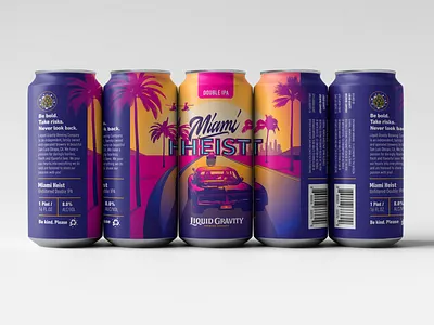 Miami Heist Double IPA alcohol beer beer branding beercan calligraphy hand lettering illustration lettering miami packaging retro typography