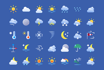 Weather Color Icons adobe illustrator app design flat icon iconpack icons illustration illustrator vector weather