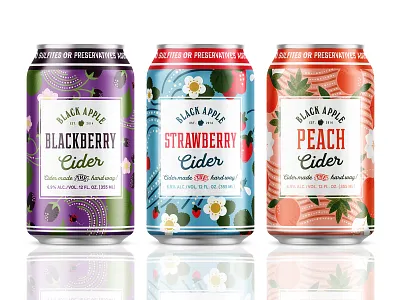 Harvest Series black apple blackberry branding can design can sleeve cider design harvest illustration package design package designer pattern pattern design peach strawberry