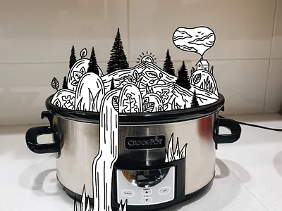Crockpot Landscape black and white conceptual conceptual drawing conceptual illustration crockpot drawing illustration landscape recipe simple