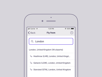 Destination search results 🌍 airline airport app clean destination fly mobile search search results ui user experience ux