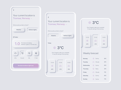 № 4: Nothern lights app concept app design aurora borealis design ios ios app ios app design mobile app mobile ui neumorphic neumorphism nothern lights ui ui design ux ux ui ux design