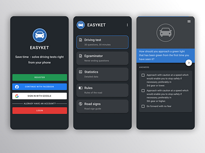 Learn to drive app - Part 1 answers app drive driving flow login mainpage question quiz survey test
