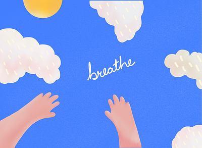 breathe 2d blue breathe clouds daily doodle hands illustrations innerpeace minimal pink positive positive vibes procreate recent sky