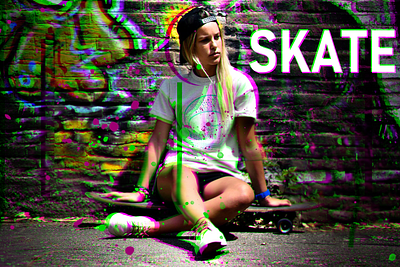 Skate Glitch Art - Green / Magenta art color design design elements flat geometric art geometric design glitch image editing image manipulation photoshop poster poster art posters skate subject