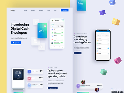 Qube Marekting Site 3d app financial iphone app landing page ui ux website