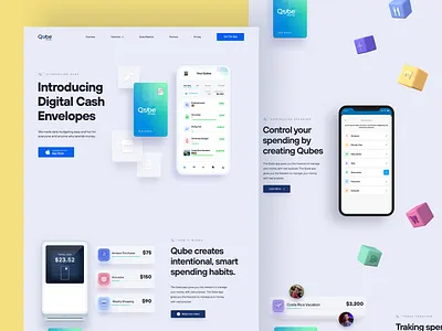 Qube Marekting Site 3d app financial iphone app landing page ui ux website