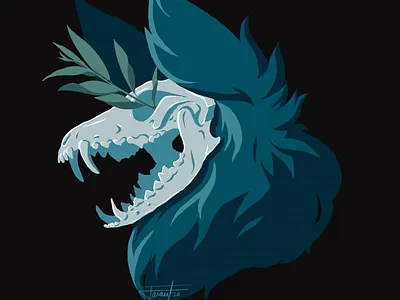 G R O W blue character creepy design drawing illustration plant skull wolf