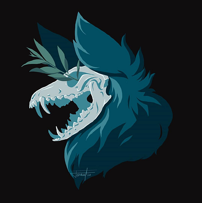 G R O W blue character creepy design drawing illustration plant skull wolf