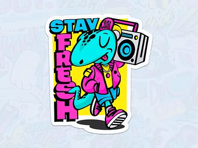 Stay Fresh Sticker badge character color cool fresh gif hype illustration lagartija old retro retro badge retrowave snake sticker style vector