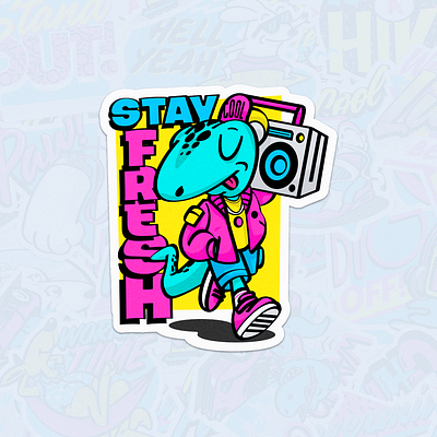 Stay Fresh Sticker badge character color cool fresh gif hype illustration lagartija old retro retro badge retrowave snake sticker style vector