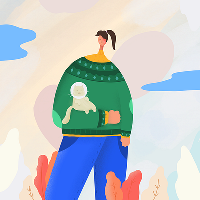 Neko n I cat digitalart doodle dribble girl girl illustration minimal pattern pattern art procreate recent sweater