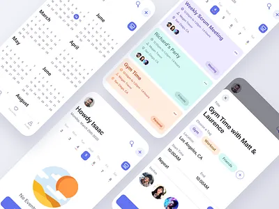 Calendar App app calendar clean event interaction ios iphone mobile product design schedule time ui ux white