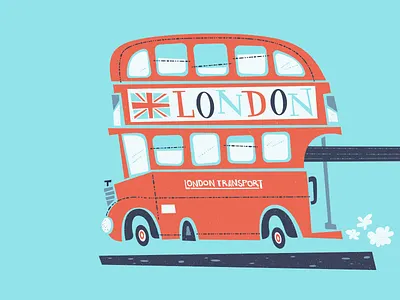 London or Bus'd blue britain british bus cartoon double decker england great britain hand hat illustration london organic playful red retro union jack whimsical white