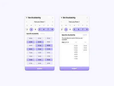 Calendar Submit Availability