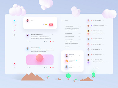 twitter Concept ☄️ app clean concept creative design flat icon illustration illustrator interface minimal modern pink post simple twiiter redesign ui ux web website