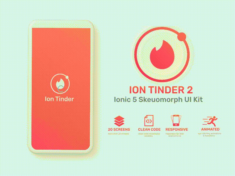 Ion Tinder 2 - Ionic 5 Skeuomorphic ui theme datingapp ionic ionwizard lasitha lasithavinod love neomorphism skeuomorphism softui tinder ui valentines