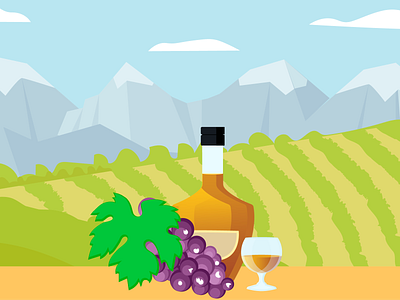 Сognac illustration alcohol cognac drink field grape illustration mountains vector