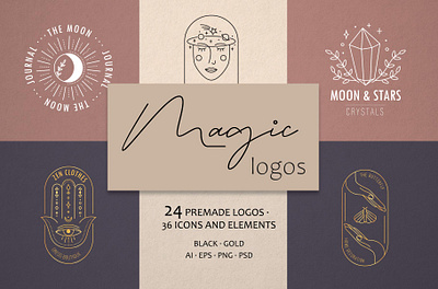 Magic logo astrology branding hand drawn icon illustration logo magic logo minimal mystery template vector web zodiac