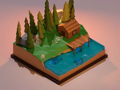 Low Poly Cabin in the Woods 3d 3d art 3dillustration blender blender 3d blender3d design diorama isometric isometry low poly lowpoly lowpolyart render