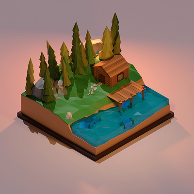 Low Poly Cabin in the Woods 3d 3d art 3dillustration blender blender 3d blender3d design diorama isometric isometry low poly lowpoly lowpolyart render