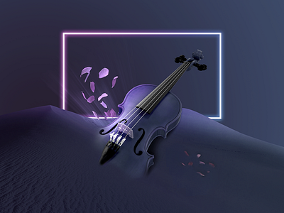 VIOLIN MELANCHOLIA blue contrast dark desert design illustration neon petels rose sand violin vivid