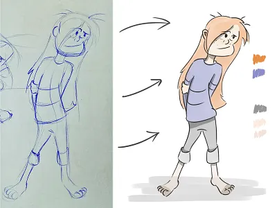 Character sketching to digital paint 2d characterdesign design drawing drawings paper pen pencil pencil to tablet scribble sketch sketchbook sketches sketching